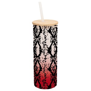 Elanze Designs Snakeskin Animal Print Wrap-Around Design 25 Ounce Frosted Gradient Glass On-The-Go Coffee Travel Skinny Tumbler Mug Cup, Bamboo Lid - 1 of 1