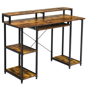 Tangkula Computer Desk Home Office Workstation w/Book Shelves for Working Studying Gaming, Rustic Brown - 1 of 4