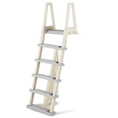 Confer 6000X 46 to 56 Inch Heavy Duty Adjustable Above Ground Swimming Pool Ladder with Built-In Safety Features, Beige and Grey