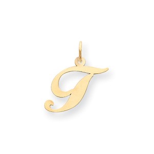Black Bow Jewelry 14k Yellow Gold, Ella Collection, LG Fancy Script Initial Pendant A-W - 1 of 4