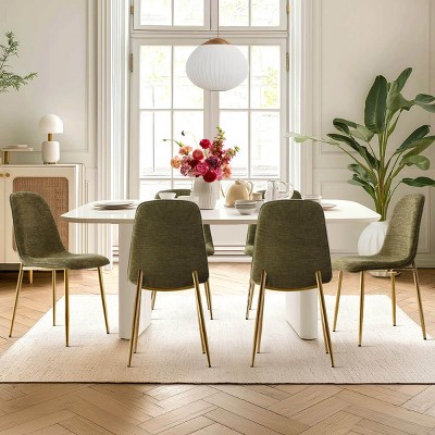 Armless Dining Chair Set Of 6 With Gold Metal Legs,Linen Dining Chair for Dining Room,Kitchen Chair,Farmhouse Funiture-Tanpinhause