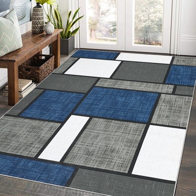 Geometric Rug Modern Boxes Area Rug Machine Washable Rug for Bedroom Living Room