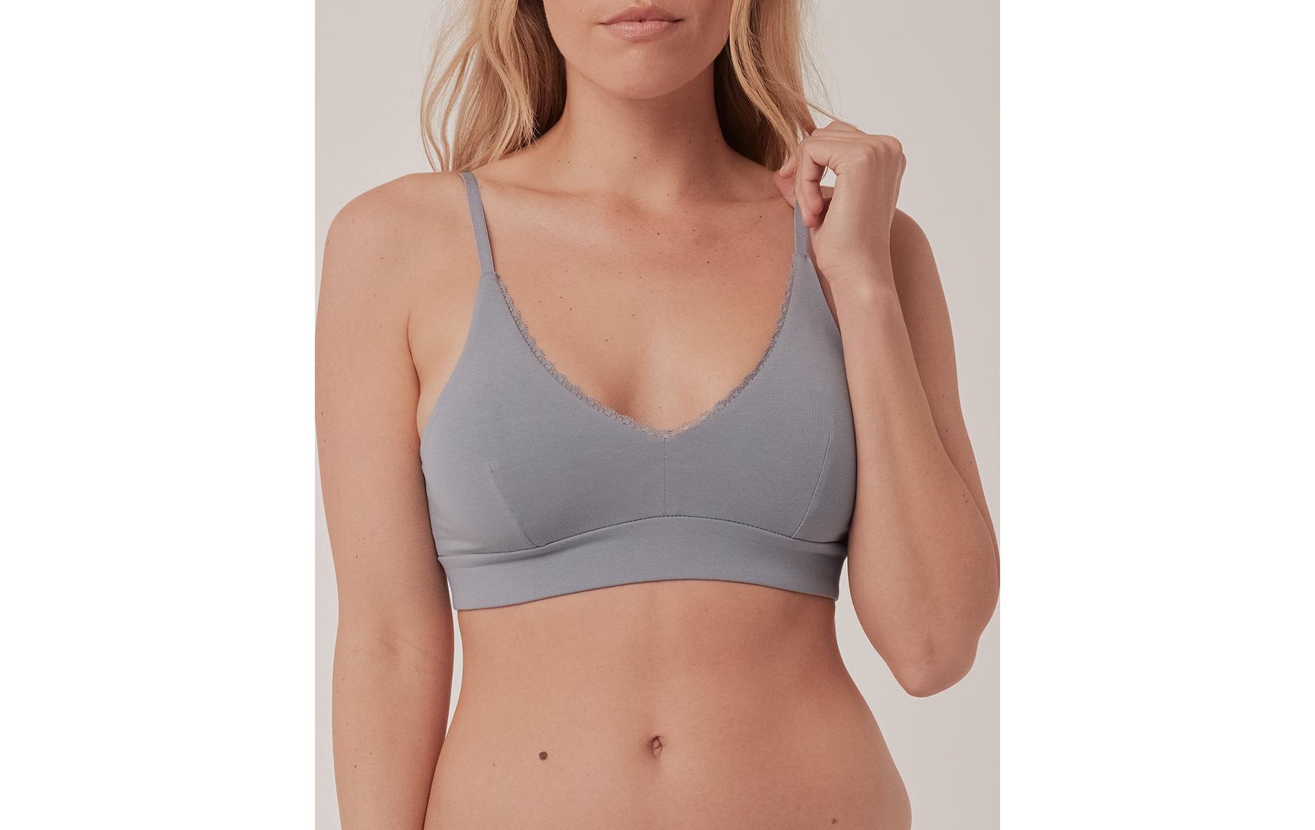 Pact Women's Organic Cotton Pretty Plunge Bra Smoke Medium