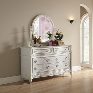 Royal Hampton Vanity Dresser Mirror, 35x48, White Wood Floral, Beveled Edge - 1 of 4