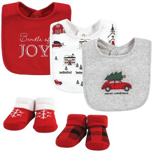 Hudson Baby Unisex Baby Cotton Bib and Sock Set, Christmas Scene, One Size - 1 of 4