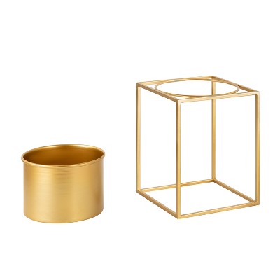 Gold Metal Geometric Frame Planter Set of 2