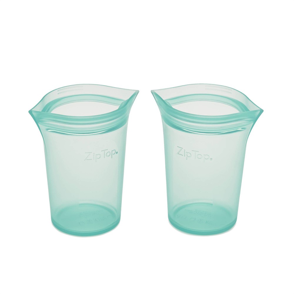 Zip Top Reusable 100% Platinum Silicone Container - Small Cup Set of 2 - Teal