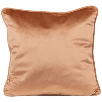 Northlight 17" Solid Shiny Peach Square Velvet Plush Throw Pillow With Piped Edging