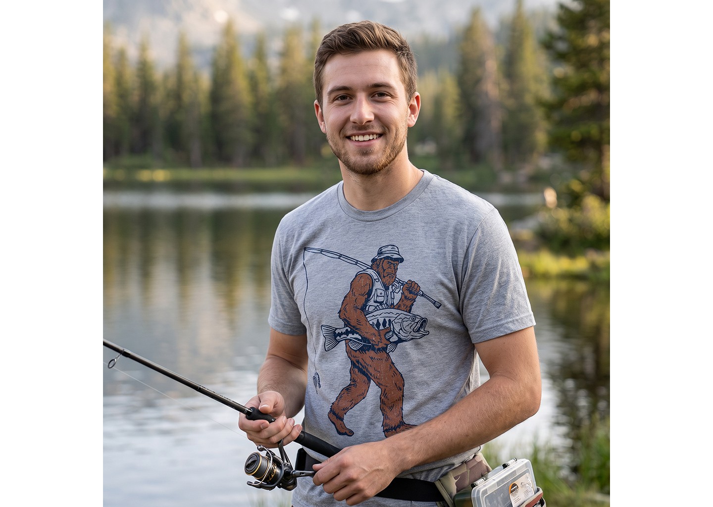 Мужская футболка Crazy Dog T-Shirts, Inc. Funny T Shirts Bigfoot Fishing Sarcastic Sasquatch Tee For Men - Crazy Dog T Shirt For Fishers Light Grey, цвет: Светлый серый — фото 3