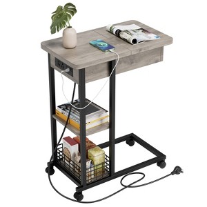C Shaped End Table with Charging Station, Flip Top Side Table with USB Ports and Outlets for Living Room & Bedroom - 1 of 4