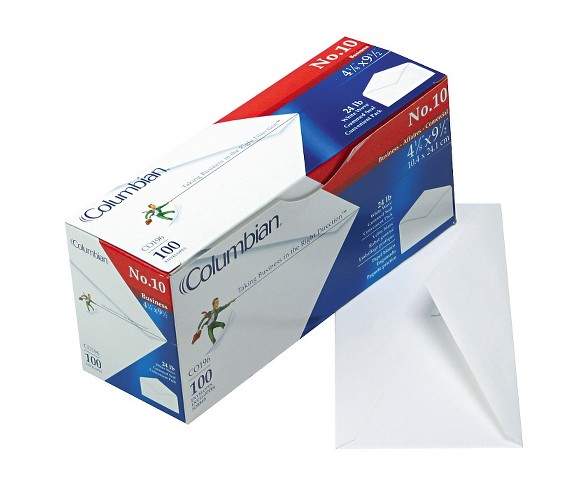 Columbian&#174; Gummed Seal Business Envelope, Executive Style, #10, White, 100/Box