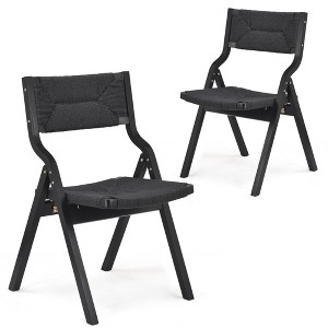 Grungis Wood Folding Dining Chairs with Woven Seat,Stackable Accent Chair with Webbing Back,Dining Chair for Kitchen,Set of 2 - 1 of 4
