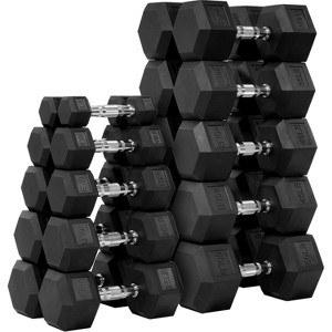 Rubber Encased Hex Dumbbell Set with Contoured Handle for Strength Training, Full Body Workout & Muscle Toning - 1 of 4