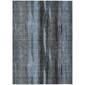 Blue Gray And Charcoal Botanical Leaves Washable Indoor Outdoor Area Rug - 1 of 4