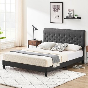 WhizMax Queen Platform Bed Frame with Adjustable Upholstered Headboard, Upholstered Mattress Foundation, No Box Spring Needed, Gray - 1 of 4