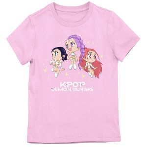 KPop Demon Hunters Huntr/x Character Logo Girl’s Pink Crew Neck Short Sleeve T-shirt - 1 of 2