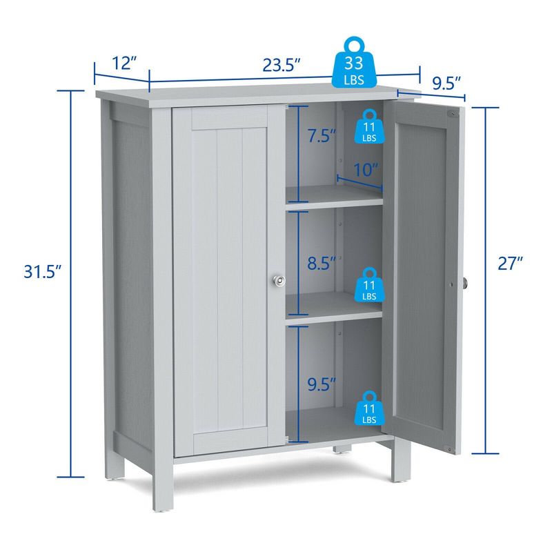 Costway 2-Door Bathroom Floor Storage Cabinet Space Saver Organizer, 3 of 11