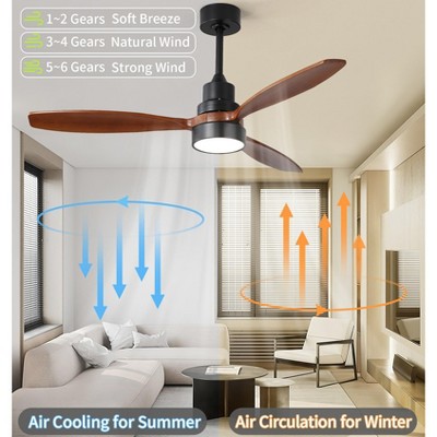 52 inch Solid Wood Ceiling Fan with Lights and Remote Outdoor Indoor Modern Ceiling Fan 3 Downrod for Living Room Bedroom Farmhouse Patio