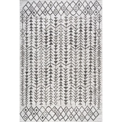 Bohemian Geometric Black/Ivory Synthetic 4' x 6' Easy-Care Rug
