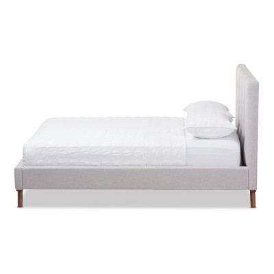 Valencia Queen-Sized Greyish Beige Tufted Upholstered Bed with Walnut Legs
