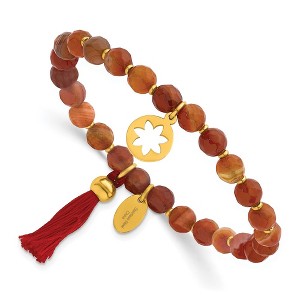 Chisel Stainless Steel Yellow IP-plated Flower 6mm Orange Agate Beaded with Tassel Stretch Bracelet - 1 of 4