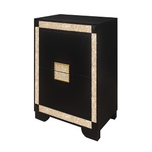 Vynxaria Black/Gold Nightstand - Glitter Detail, Thick Bar Handle Hardware, Spacious Drawers, Sturdy Construction, Stylish Bedroom Furniture - 1 of 4