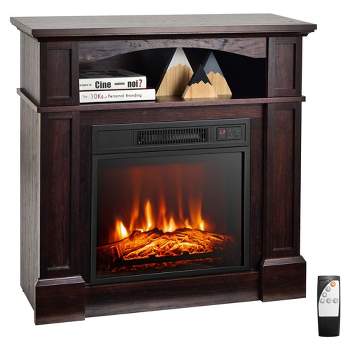 Costway 32'' 1400W Electric Fireplace Mantel TV Stand Space Heater W/ Shelf Brown\White