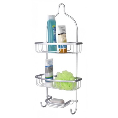 Home BasicsRust-Resistant 2 Tier Aluminum Shower Caddy with Built-in Hooks , and Soap Tray, Grey