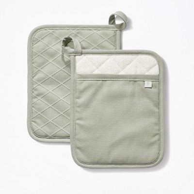 Pot Holder Oven Mitt Set - Jade Green