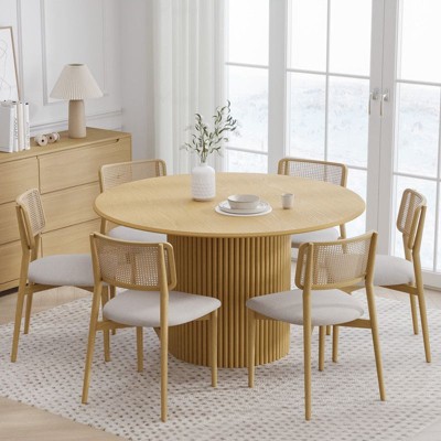 PexFix 52" Wood Round Dining Table Kitchen Table for 4-6 with Arc-Shaped Edge Top & Concave Cylinder Legs for Living/Dining Room Coffee Office Natural