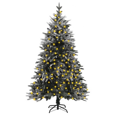 Aghana Digitals 70.9in Pre-Lit Flocked Artificial Christmas Tree, Green with White Snow, LED Warm