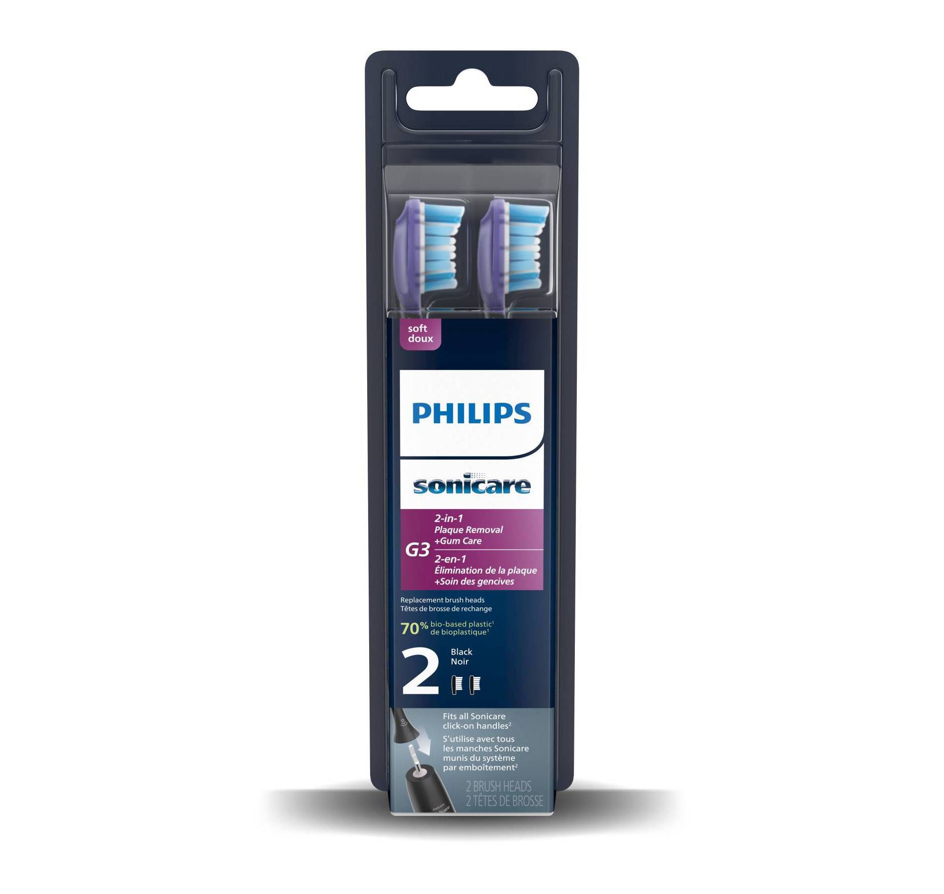 Philips Sonicare G3 Premium 2-in-1 Plaque & Gum Replacement Electric Toothbrush Head - HX9052/95 - Black - 2pk