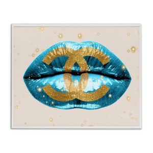 Stupell Industries Designer Fashion Logo Lustrous Blue Lipstick Lips Black Framed Giclee Art - 1 of 4