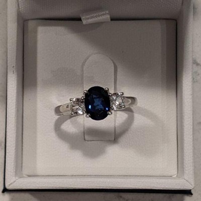 Created Blue And White Sapphire Ring In Sterling Silver - Blue/white 6 ...