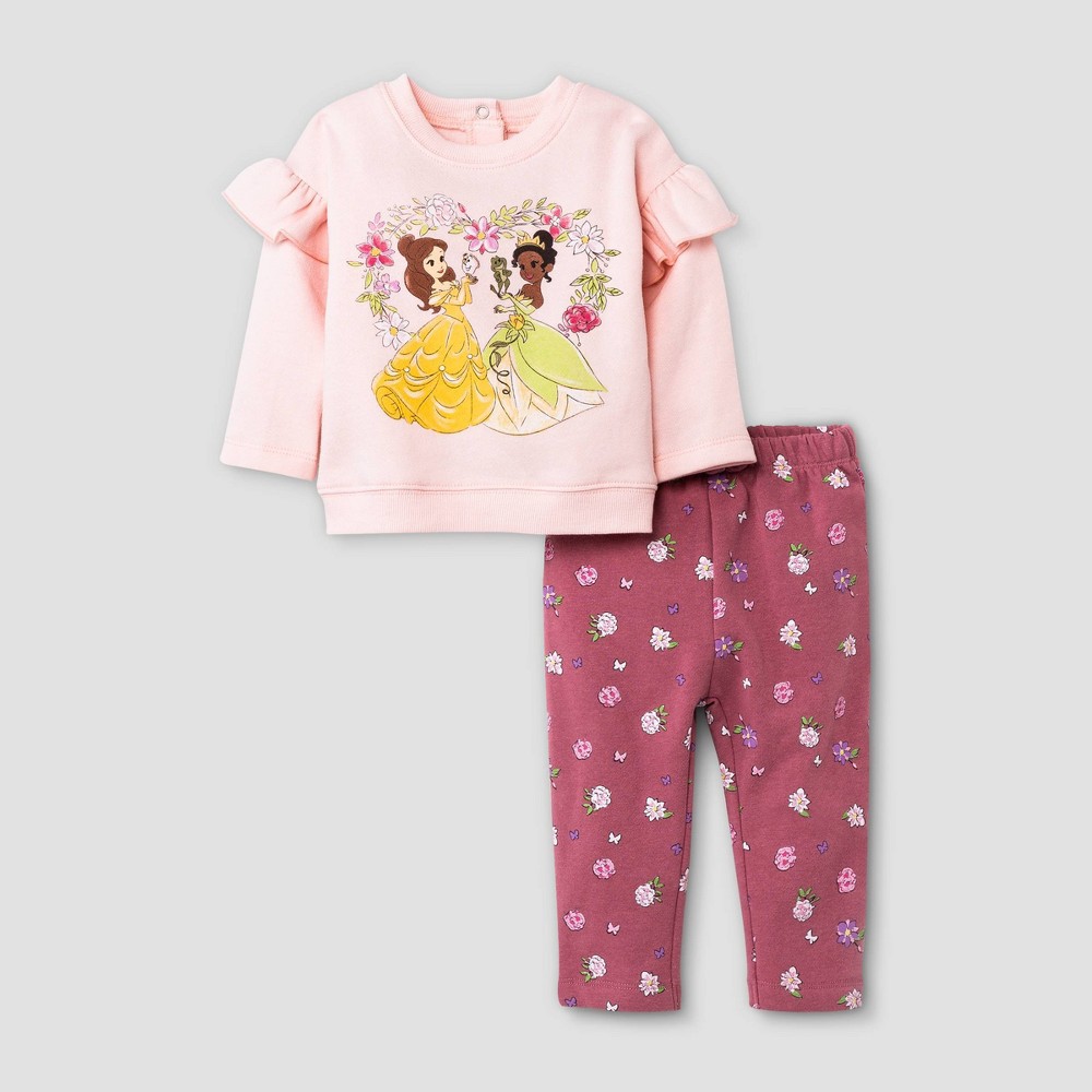 Baby Girls' Disney Princess Disney Princess Top and Bottom Set - Pink 0-3M
