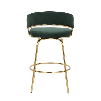 Jie 24" Green Velvet and Gold Metal Swivel Counter Stool