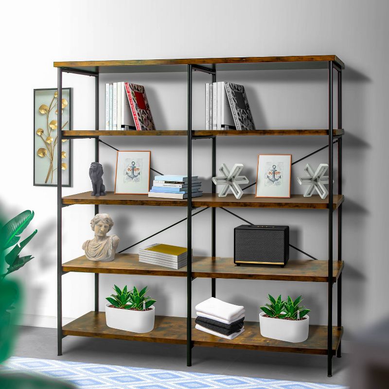 63" Industrial 4 Tier Bookshelf with Particleboard and Metal Frame - Benzara, 6 of 15