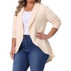 Agnes Orinda Women's Plus Size Texture Lapel Irregular Hem Long Sleeve Soft Knit Causal Open Front Cardigan 2X Beige - 2 of 4