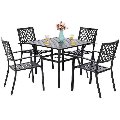 5pc Patio Set With 37 Square Metal Table With Umbrella Hole Arm Chairs Captiva Designs Target