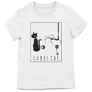 Coraline Black Cat & Other Mother With Key Youth Girl's White Crew Neck Short Sleeve T-shirt - 1 of 2