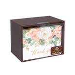 50ct Thank You Cards and Envelopes Peonies White/Blush