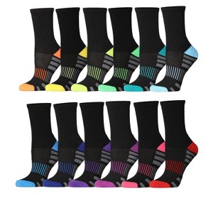 Tipi Toe Women's 12 Pair Support Cushioned Comfort Athletic Running, Active Comfort Crew Socks - 1 of 4