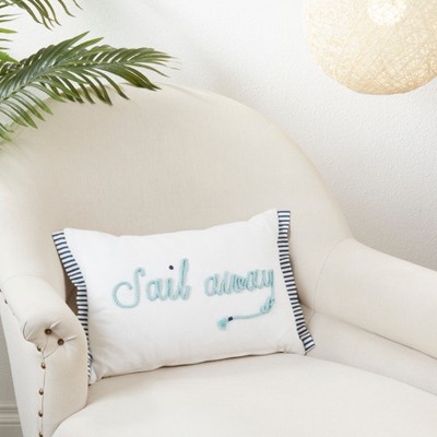 Nautical Off-White Cotton Down Throw Pillow, 12"x18"