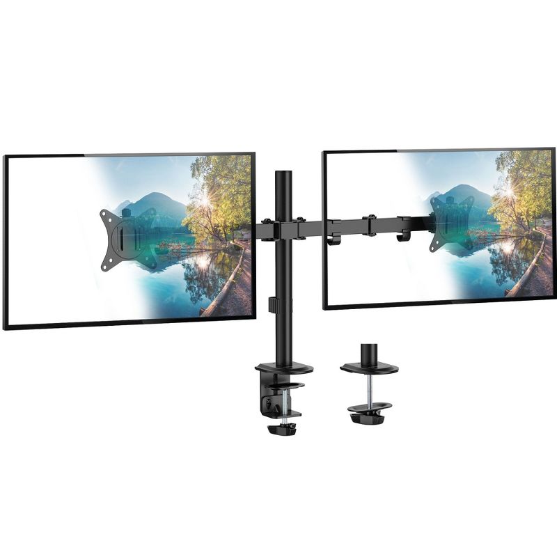 Mount-It! Dual Monitor Desk Mount, Dual Monitor Arm Fits 2 Monitors max. 32" / 19.8 Lbs., Full Motion Adjustment Monitor Mount with C-Clamp, Black, 1 of 11