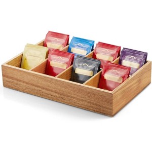 Tea Bag Organizer, Black Wooden Tea Bag Holder, Tea Storage Containers with 3 Slots, Sugar Packet Holder, Tea B - 1 of 4