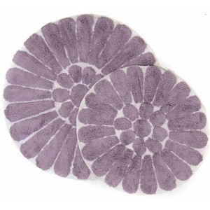 Bursting Flower 2 - Pc. Round Bath Rug Set Lilac White - Chesapeake Merch Inc. , Dark Purple