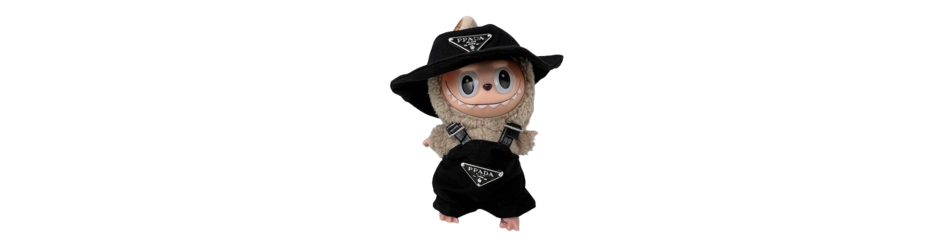 Black Designer Overalls with Matching Hat for 17.5 cm Labubu Dolls
