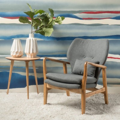 Mid-Century Modern Accent Chair with Armrest and Wood Legs, Upholstered Armchair for Living Room or Bedroom - Maison Boucle?
