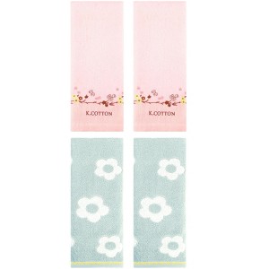 REGALWOVEN 4 Pcs Cute Floral Pattern Cotton Bathroom Soft Absorbent Hand Towel - 1 of 4