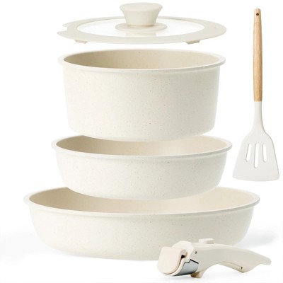 LunaLulinlk Pots and Pans Set, 6 Pcs Nonstick Pots and Pans with Removable Handle, Space-Saving Cookware Set, Dishwasher and Oven Safe